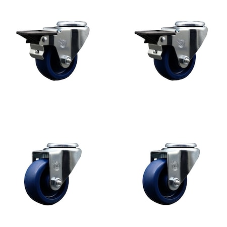 Service Caster 3'' Solid Poly Wheel Swivel Bolt Hole Caster Set with 2 Posi Lock Brakes, 4PK SCC-BH20S314-SPUS-PLB-2-S-2